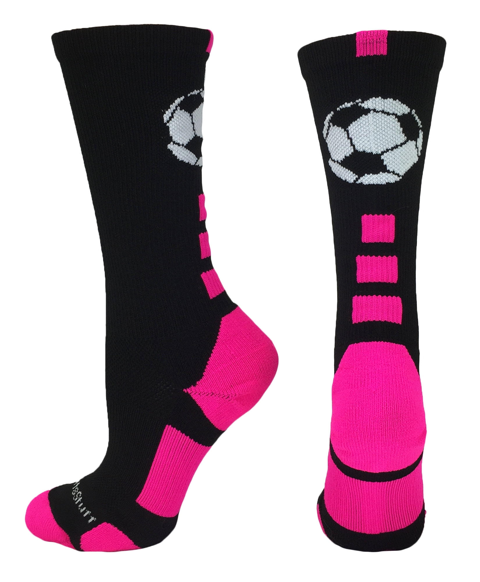 Soccer Ball Crew Socks (Black/Neon Pink, Small) Black/Neon Pink,Small