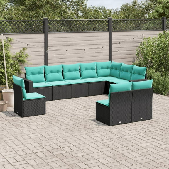 vidaXL 10 Piece Patio Sofa Set with Cushions Black Poly Rattan