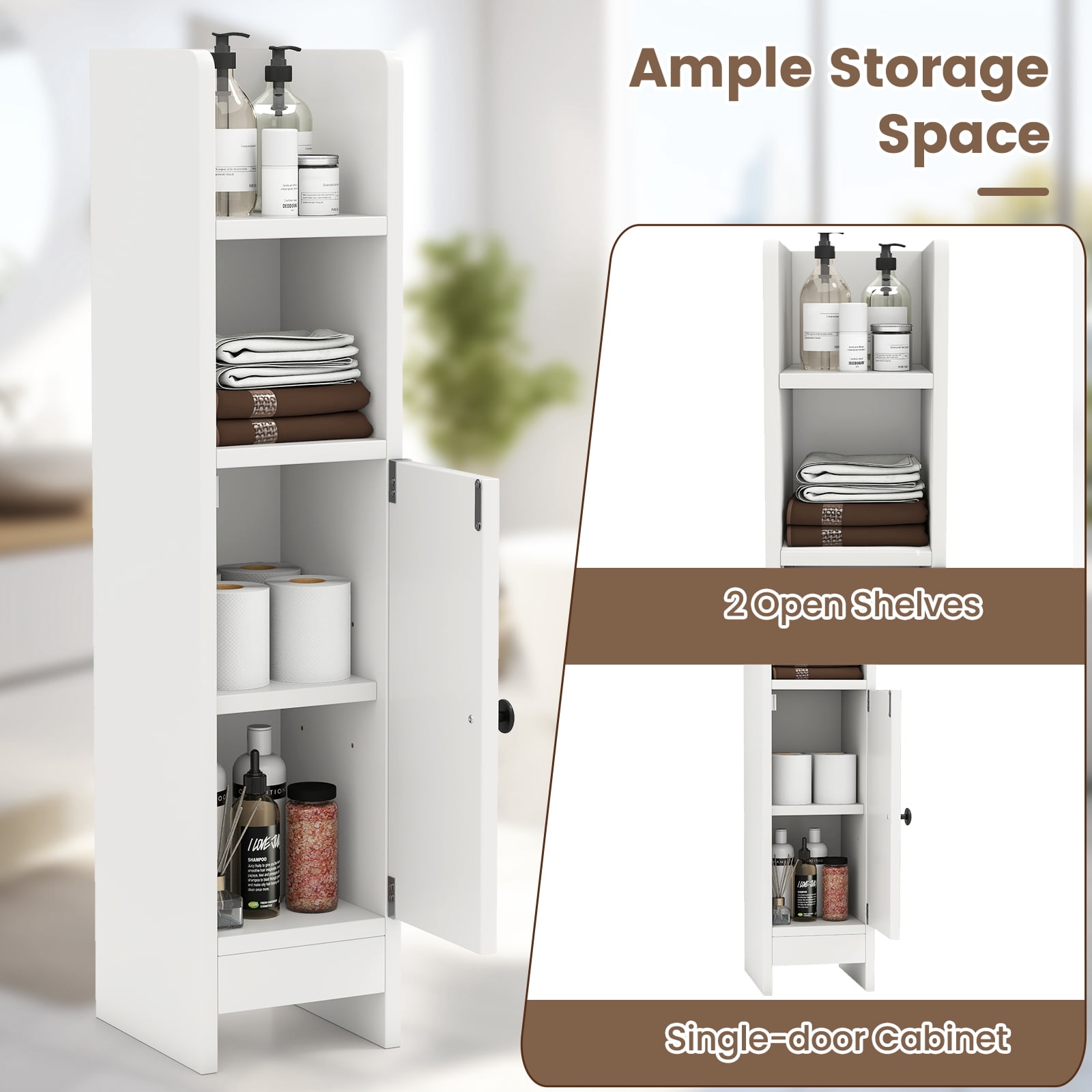 Giantex Slim Corner Bathroom Cabinet, Narrow Floor Cabinet w/ 3-Level Adjustable Shelf, Freestanding Storage Organizer, White