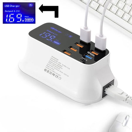 Multiple USB Charger, 8-Port Desktop Charging Station Hub with Quick Charge 3.0 USB
