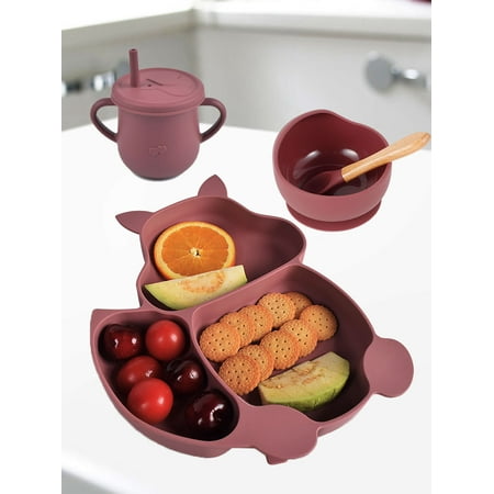 

Food-grade Silicone Baby Tableware Set BPA-free Self-Feeding Baby Cutlery Set Learn to Eat on Your Own Infant Dinnerware Set for Christmas Gift