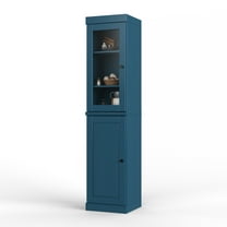 Palace Imports 100% Solid Wood 16.5" Kitchen Pantry Storage Cabinet with Glass Door and Adjustable Shelves, Teal Blue