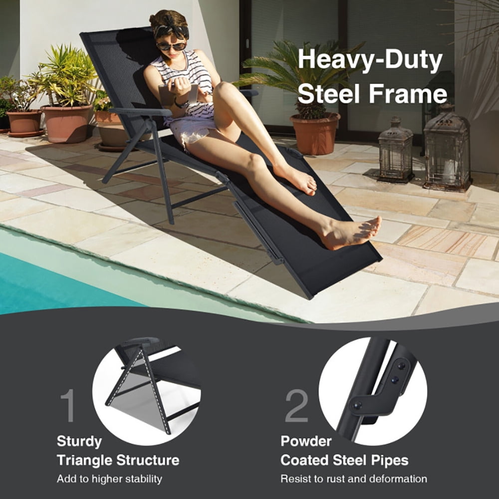 Aimee Lii 2 Pieces Foldable Chaise Lounge Chair with 2-Position Footrest, Patio Loungers, Black