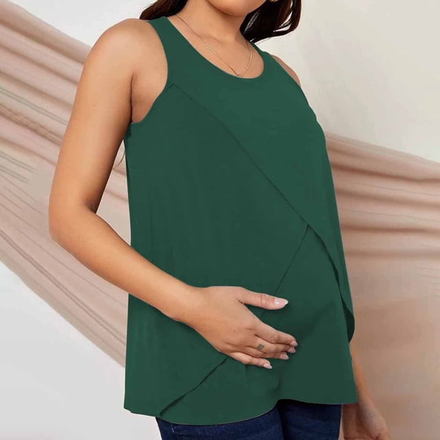 LSLJS Débardeur de Maternité pour Femme, Col Rond Basique Sans Manches, T-Shirt de Grossesse, Gilet Grande Taille, Débardeurs de Maternité ( Vert, P )