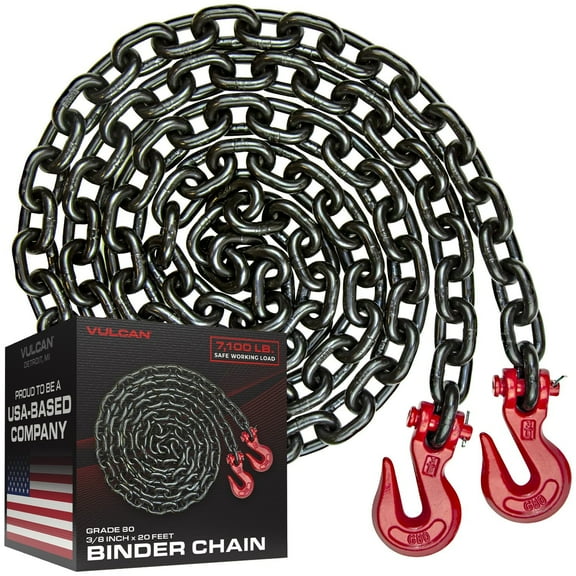 VULCAN Binder Chain Tie Down - Grab Hooks - G80 - 3/8 inch x 20 foot - 7,100 Lbs SWL