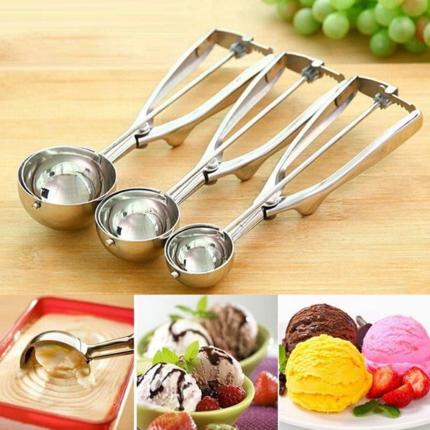 Bfogop Ice Cream Scoop 3 Pcs, 18/8 Stainless Steel Cookie Scoop, Cookie Scoops for Baking, 2 Tbsp/ 30 ml/ 1 oz Cookie Dough Scoop, Ice Cream Scooper with Trigger Release