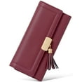 thumbnail image 1 of Women Wallet Soft Leather Designer Trifold Multi Card Organizer Lady Clutch Wine Red, 1 of 7