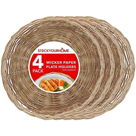 Stock Your Home 9 Inch Paper Plate Holder - 4 Pack Bamboo Trays
