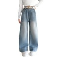 thumbnail image 2 of MKOSPLRT High Waist Jeans for Girl Children Distressed Wide Leg Jeans Retro Straight Leg Jeans Baggy Denim Pants with Pocket for 5-15 Years, 2 of 9