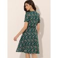 thumbnail image 4 of DARING DIVA Peter Pan Collar Tie Neck Elegant Floral Dress with Belt XS Dark Green, 4 of 6