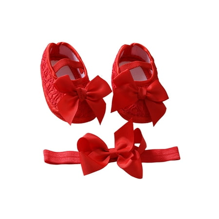 

Lacyhop Infant Crib Shoes Soft Sole Flats Prewalker Mary Jane Wedding Slip On Princess Dress Shoe Lightweight First Walker Red+Headband 4.5C