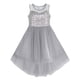 thumbnail image 1 of Vestido de Niña Gris de Tul con Lentejuelas Alto-bajo para Boda y Fiesta 7, 1 of 5