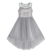 Girls Dress Gray Sequined Tulle Hi-lo Wedding Party Dress 8