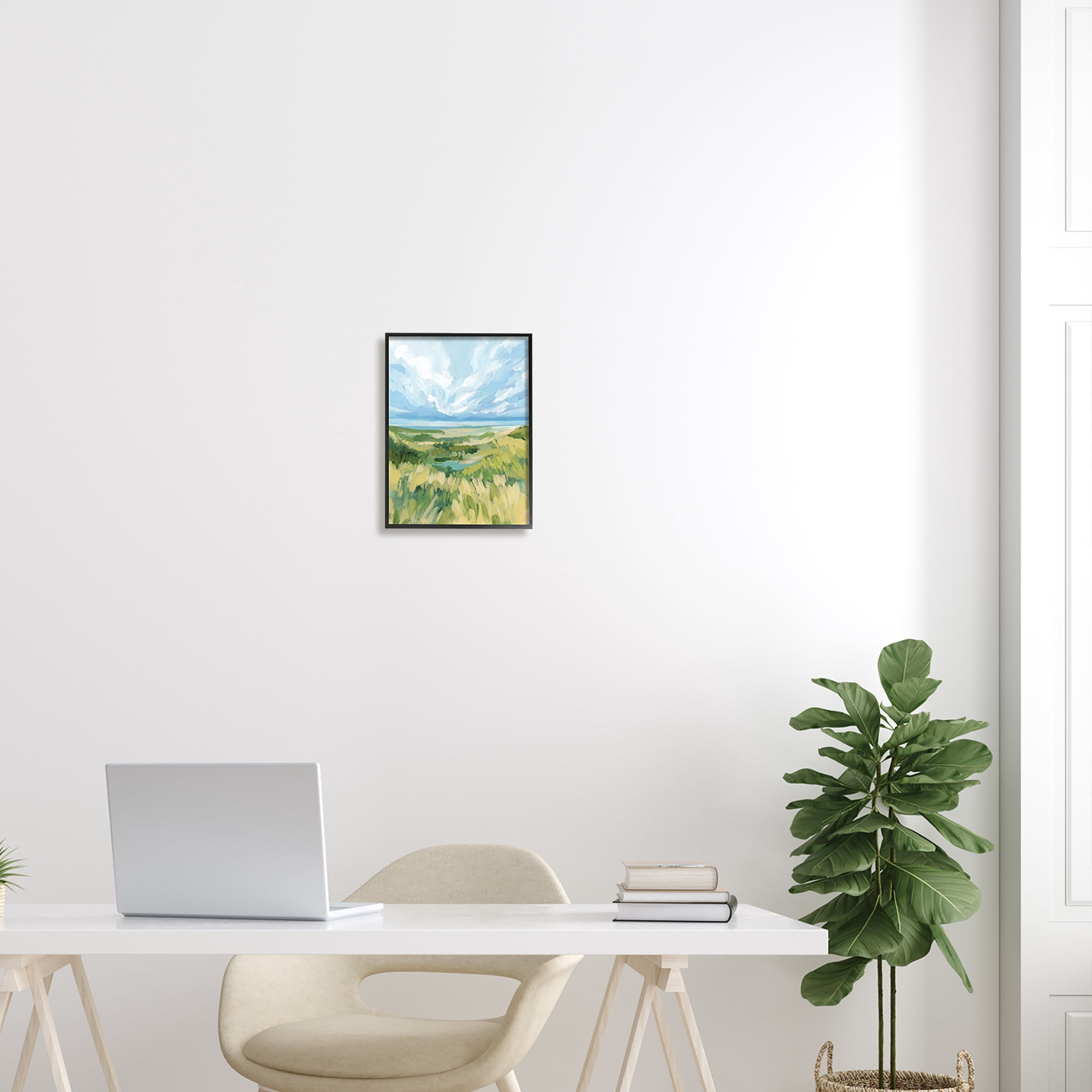 Stupell Coastal Grassy Dunes Landscape Landscape Painting Black Framed Art Print Wall Art