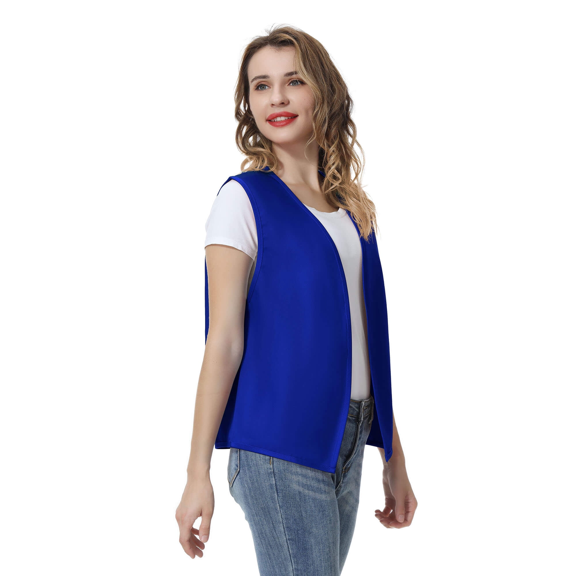 TOPTIE 5 Pack No Pocket Unisex Vest Peasant Costume Vest Volunteer Work Vest-Blue-L