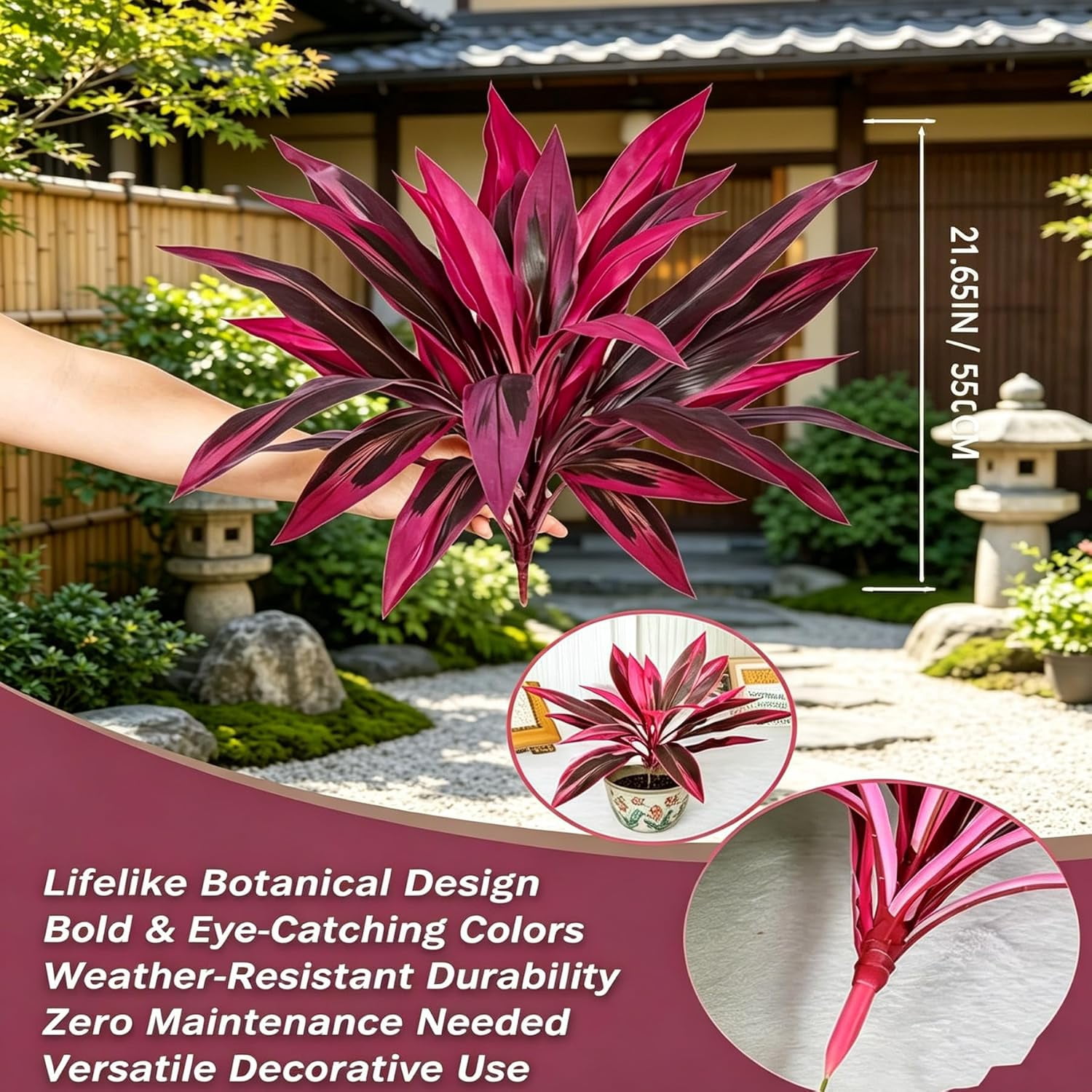 Large Artificial Boston Fern & Dragon's Blood Tree Plants, Vibrant Pink Purple Faux Foliage, UV Resistant Outdoor Fake Plants for Garden Patio Balcony Wedding Decor (4pcs)