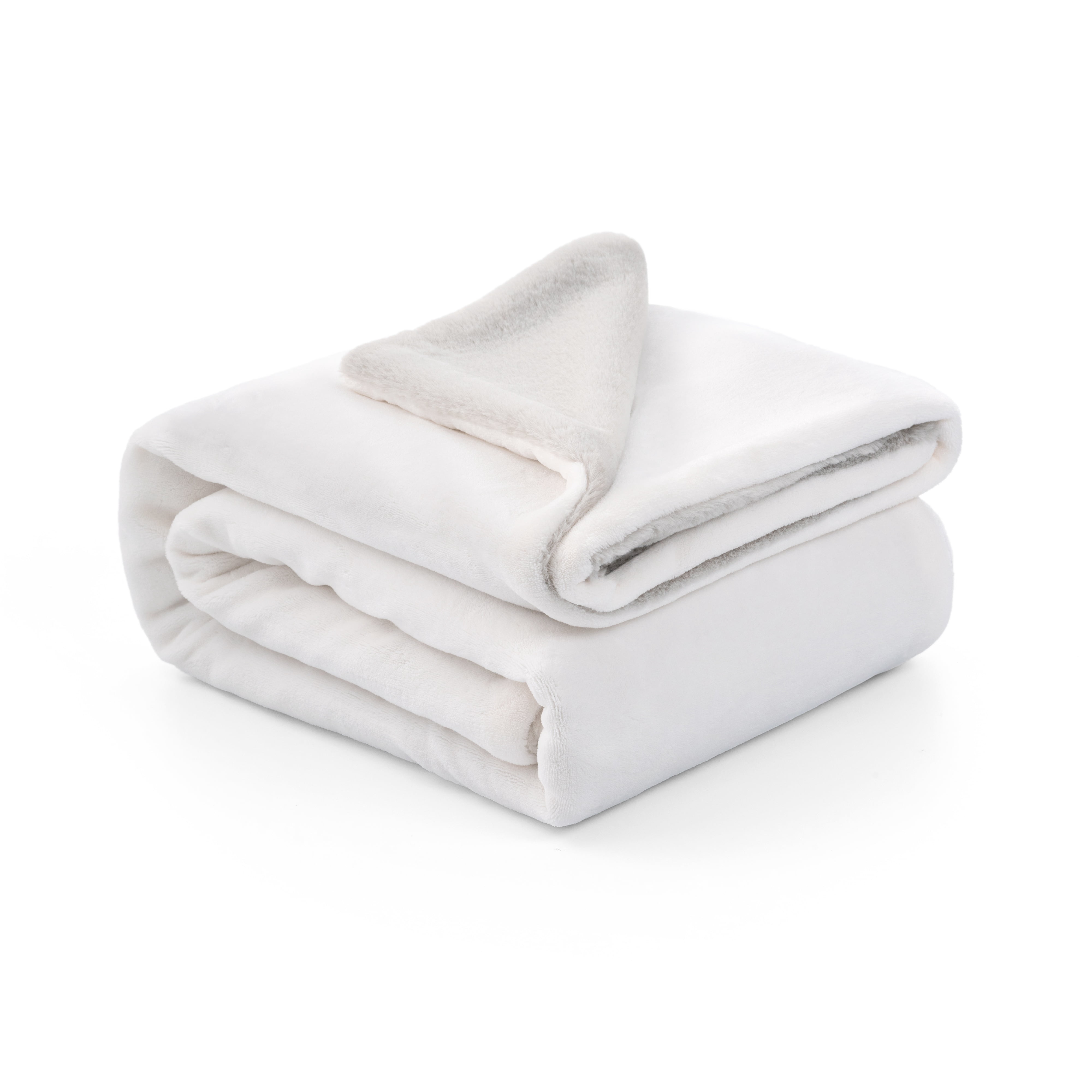Mellowdy Faux Rabbit Fur Throw Blanket (Milky White, 50x60 inches) - Luxury, Silky, Fluffy Throw