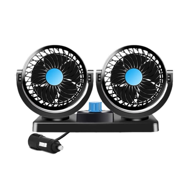 Wartleves Ventilador de coche Ovvkultoc de 12/24 V, ventilador de refrigeración universal para coche, ventilador de doble cabezal portátil para vehículo, ventilador de refrigeración automático girator