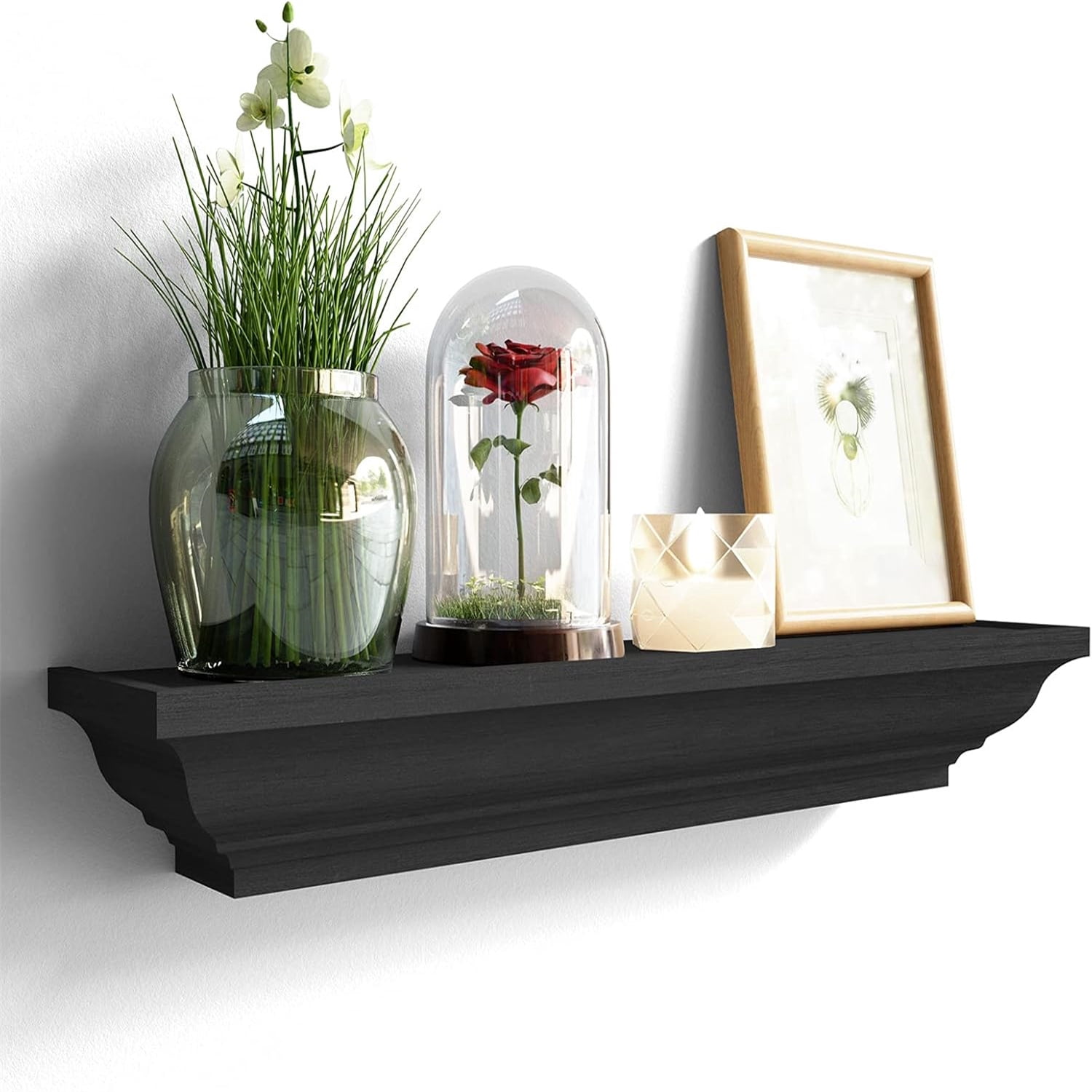 Black Floating Shelves, Solid Wood Storage Wall Shelves Set of 4 Display Ledge Shelves Decor for Bedroom, Living Room, Bathroom, Kitchen - Black