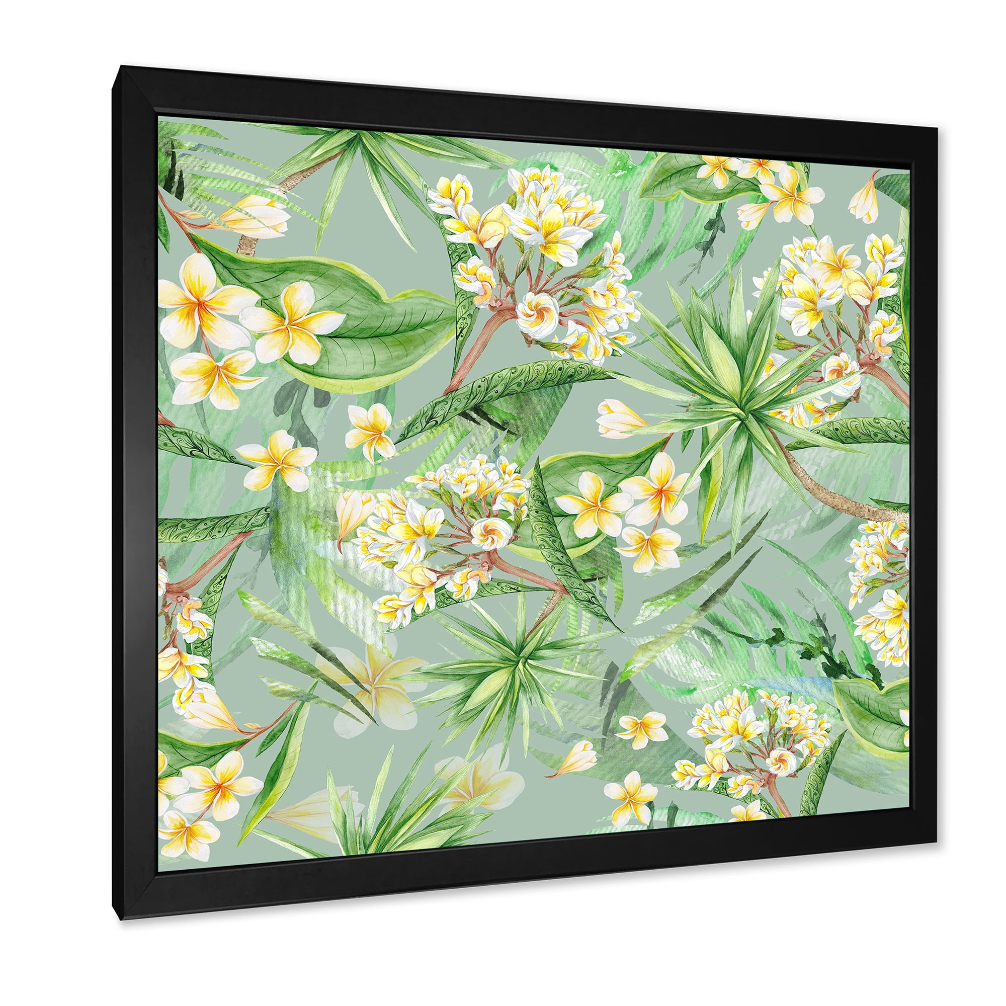 Designart 'Yellow Flowers and Tropical Foliage XIV' Modern Framed Art Print