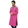 thumbnail image 4 of Atasi Men's Long Kurta Dupion Indian Pink Shirt Ethnic Tunic-Small, 4 of 7