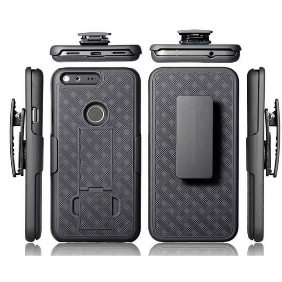 Google Pixel Hard Shell Combo Case Kick-stand Swivel Clip Holster Cover Black Armor Defender Drop Protection