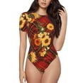 thumbnail image 1 of Fotbe Red Plaid Sunflower Body de Mujer con Cuello Redondo y Mangas Cortas, Sin Mangas Ajustado, Suave, Cómodo y Básico-Large, 1 of 7