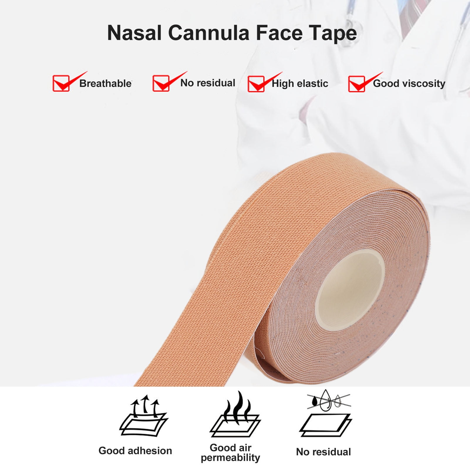  ovand Nasal Cannula Tape, Nasal Cannula Adhesives Oxygen Tubing  Tape Face Adhesives Facial Skin Tapes,Medical Tape for Wound Care Bandages  Strips,Athletic Tape,Sports Wrap Bandages,1 Roll,5m. (1 inch) : Health &  Household