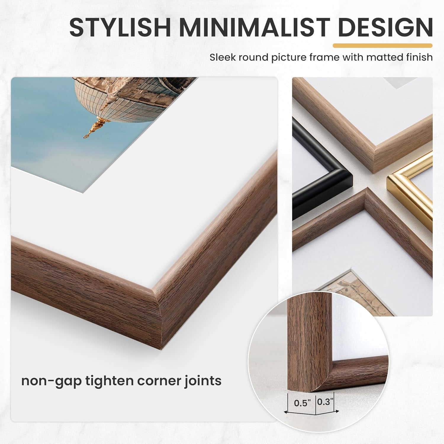 16x20 Picture Frame, Display Pictures 11x14 with Mat or 16x20 Without Mat, Wall Hanging Photo Frame, Walnut, 3 Pack