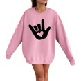 thumbnail image 2 of Bmisegm Women Saint-Valentin Simple et à la Mode Je t'Aime Geste Imprimé Col Rond Manches Longues Chandail en Molleton Sans Capuche Décontracté pour Women Rose m, 2 of 3