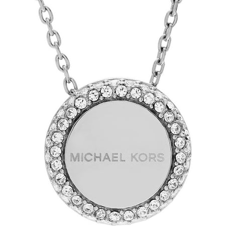Michael Kors Women's Crystal Stainless Steel Logo Disc Fashion Necklace, 20