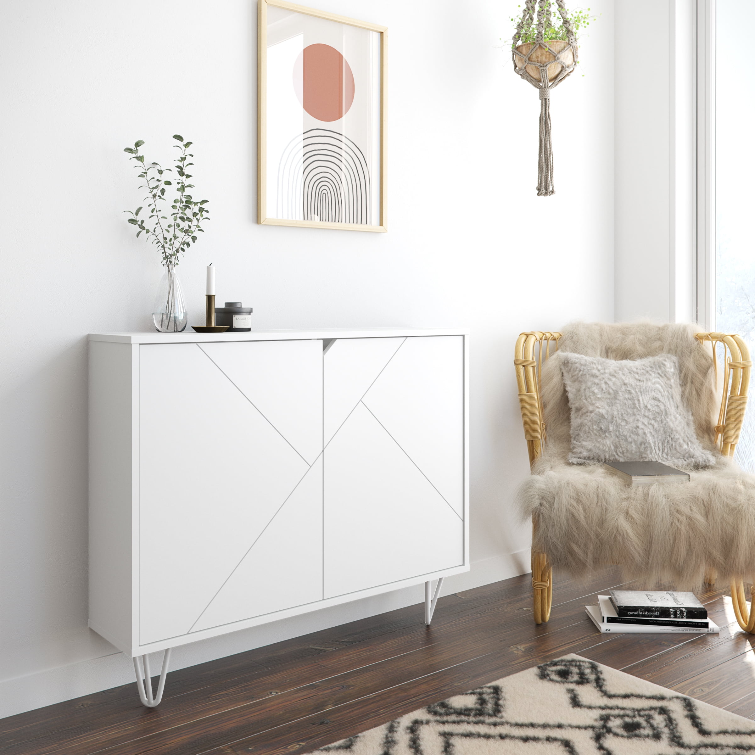 Nexera Slim Modern Wood Accent Cabinet with 2 Doors, White
