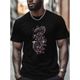thumbnail image 1 of Camiseta de hombre con estampado de serpiente y flores de cerezo, de algodón, cuello redondo, manga corta, básica, 1 of 7