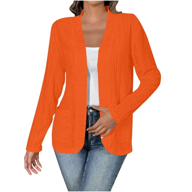 aidice Cardigans Grande Taille pour Femmes Manches Longues Hauts Ajustés Décontractés Confortables Veste Ajourée Poches