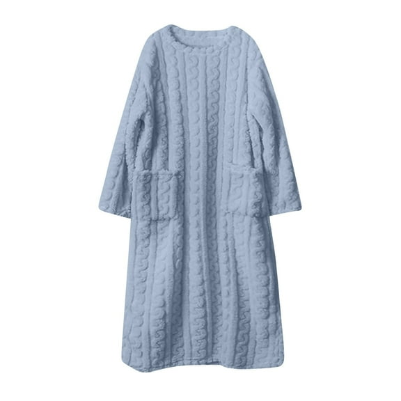 FRSASU Fleece Nightgown for Women Plush Long Sleeve Night Gowns Winter Warm Lounge Dress Light Blue-A