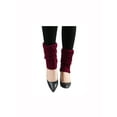 thumbnail image 1 of INSPIRE CHIC Women's Ruffled Cuff Over Knee Length Ribbed Knitted Leg Warmers Burgundy-Printed, 1 of 6