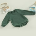 thumbnail image 3 of KEINXS Infant Girls Boys Romper Sweatshirts Solid Color Long Sleeve Crew Neck Jumpsuits Autumn Winter Baby Bodysuits, 3 of 9