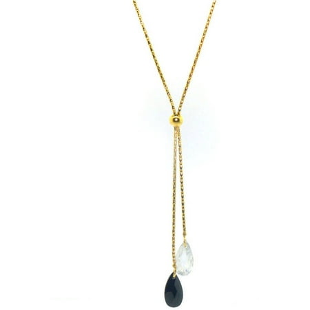 Pori Jewelers 18kt Gold-Plated Sterling Silver 2-Strand Black Teardrop Pendant with Crystal by Swarovski