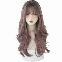 Chic Korean Fashion 26 Inch Long Wavy Curly Wig, Natural Heat-Resistant Synthetic Hair Wigs with Bands For Cosplay and Daily Wear (Pink Brown)