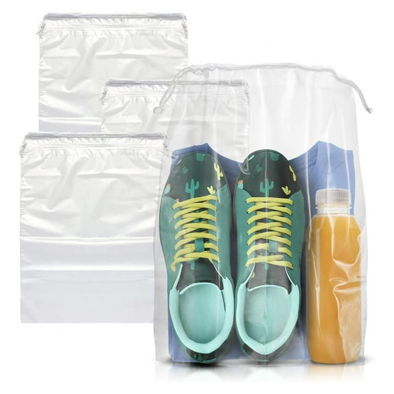 Shoe Bags for Travel 10x14 - Pack of 50 - Plastic Shoe Covers for Packing & Storage - Clear Drawstring Backpack 2 mil - Cotton Dust Bags