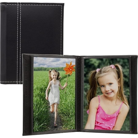 Neil Enterprises Inc. Black Faux Leather 4" x 6" Photo Album w/ White Stitching - Holds 24 Photos