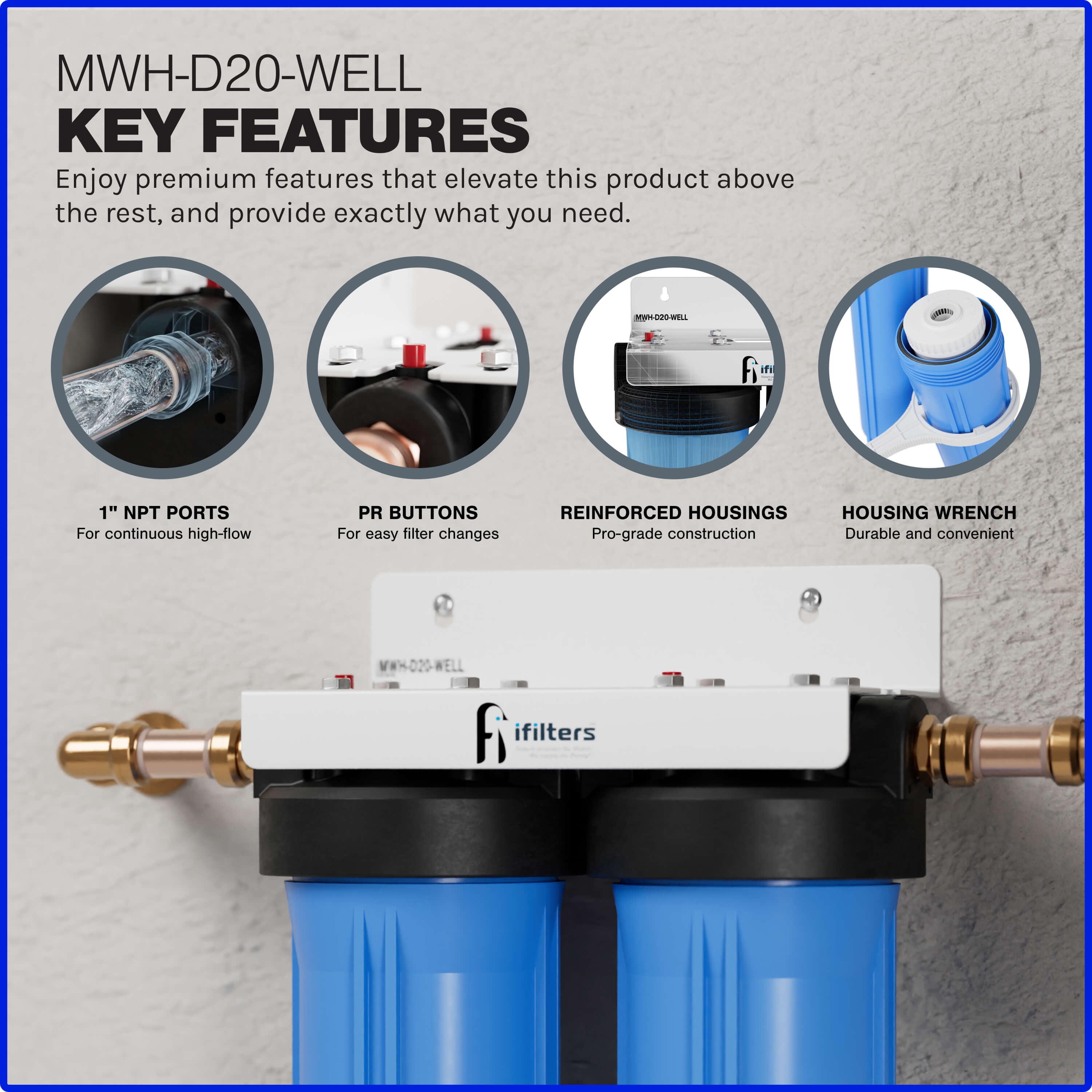 Well Water Whole House Filtration System 20" Dual Stage Complete Commercial Grade Sediment Odor Taste Rust 1" Ports