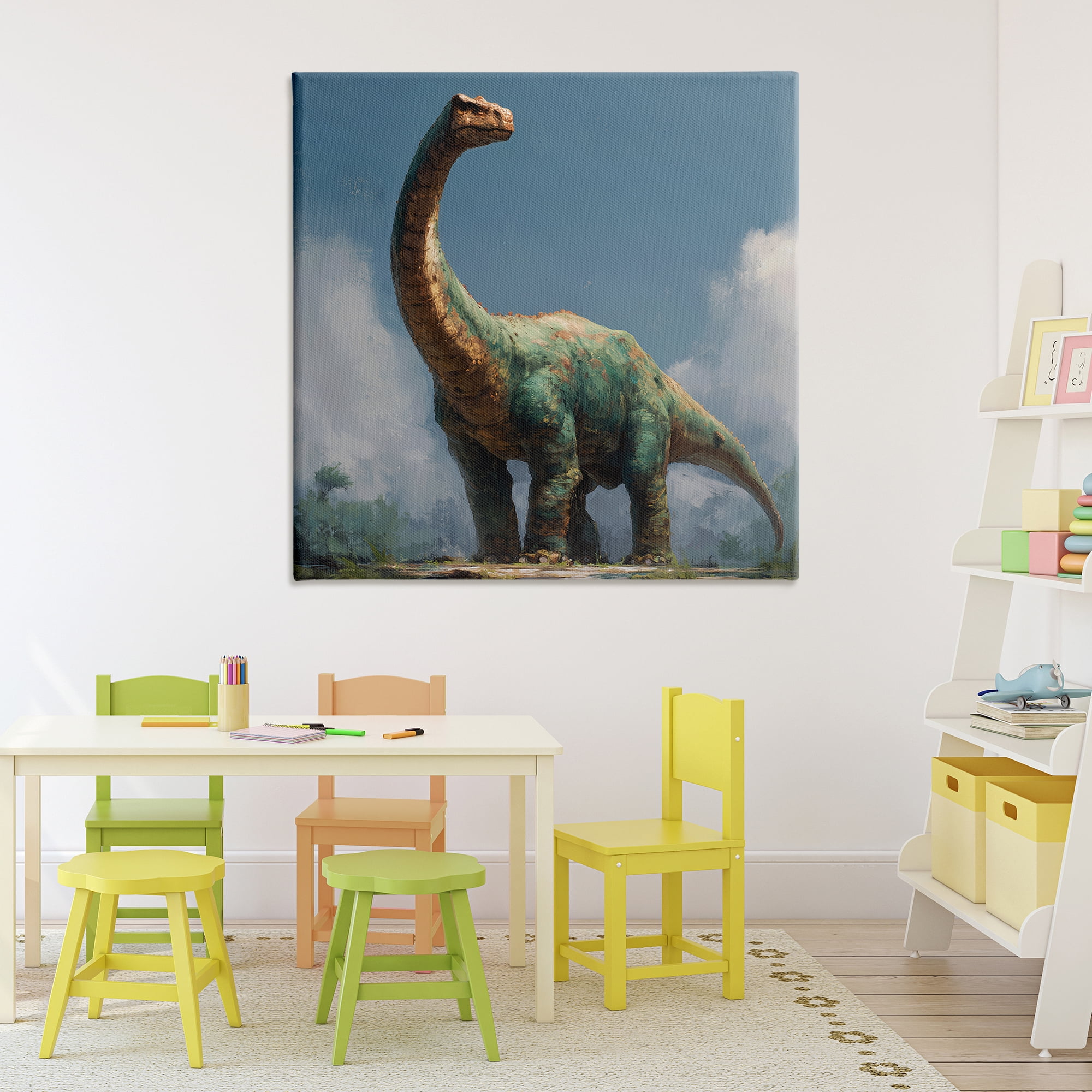Stupell Industries Colossal Brontosaurus in Meadow Canvas Wall Art, design by Wumples