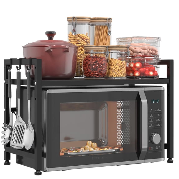 JOGGEIL Microwave Racks,Extendable Microwave Oven Stand, Adjustable 2 Tier Kitchen Counter Shelf, Heavy Duty Storage Rack for Microwave, Toaster, Small Kitchen Organization