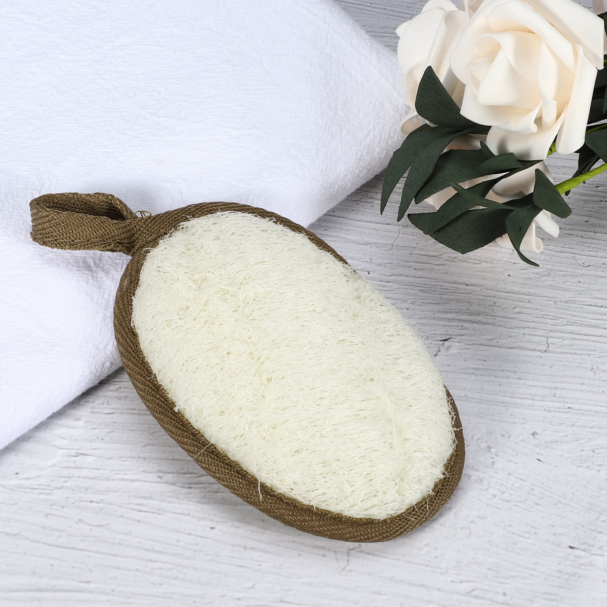Unique Bargains 1 Pc Loofah Pad Brush Body Scrubber for Bathroom 5.12"x3.35" White