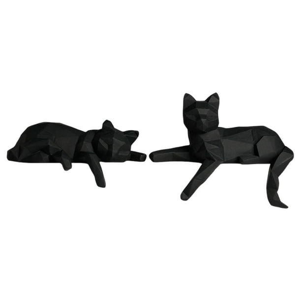 2 estatuas de resina de gato, esculturas coleccionables, figuras geométricas de gato para escritorio Negro