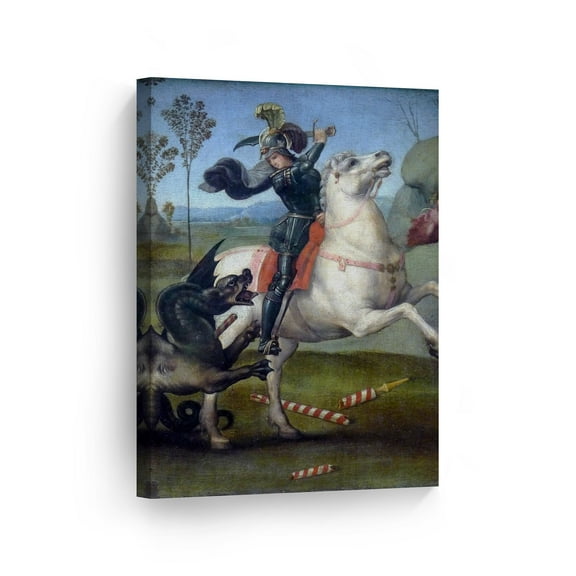 Smile Art Design St. George Fighting the Dragon by Raphael Art Canvas Print Famous Fine Art Oil Painting Reproduction Canvas Wall Art Renaissance Art Home Decor - Made in the USA 40x30