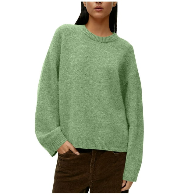 Sweaters for Women Loose Solid Long Sleeve Round Neck Pullover