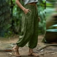 thumbnail image 5 of aohooy Women Lightweight Drawstring Pants Flowy Palazzo Elastic Waist Trousers with Pockets Cotton Summer Vacation Lounge Pant Army Green,M, 5 of 7