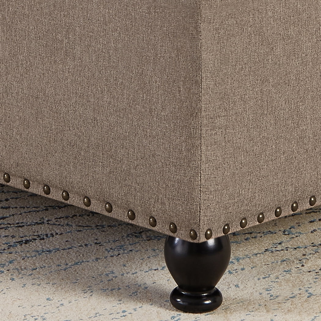 Ottoman with Storage, Large Square Coffee Table with Wooden Legs, Upholstered Button Tufted Storage Ottoman, Coffee Tables with Nail Trims for Living Room Bed Room Apartment, Linen